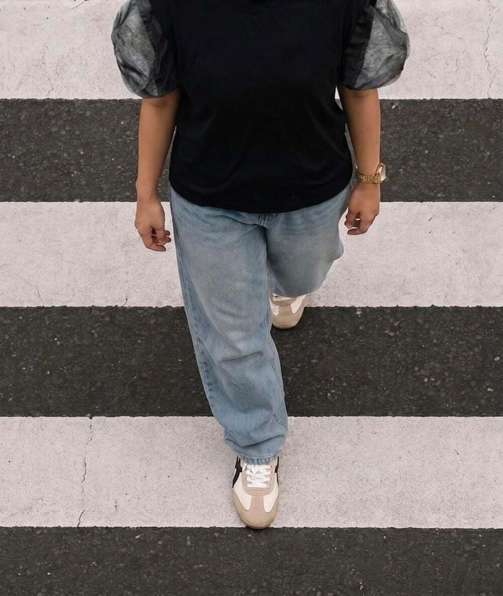 Zara Black T-Shirt with Sheer Organza Puff Sleeves